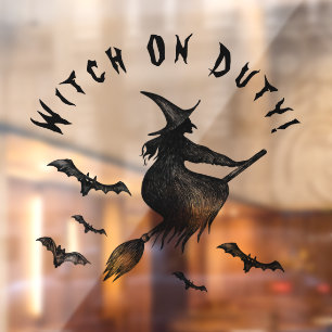 Halloween Flying Hexe Spooky Full Moon Black Fensteraufkleber