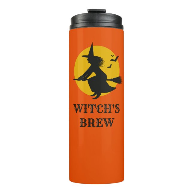 Halloween Flying Witte Thermal Travel Mug Thermosbecher (Vorderseite)