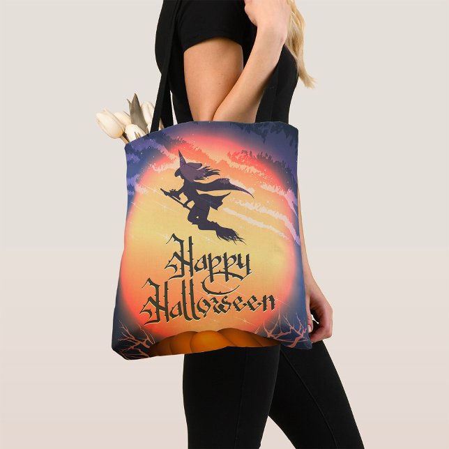 Halloween Flying Witz Broom Pumpkin Tote Bag Tasche (Von Creator hochgeladen)