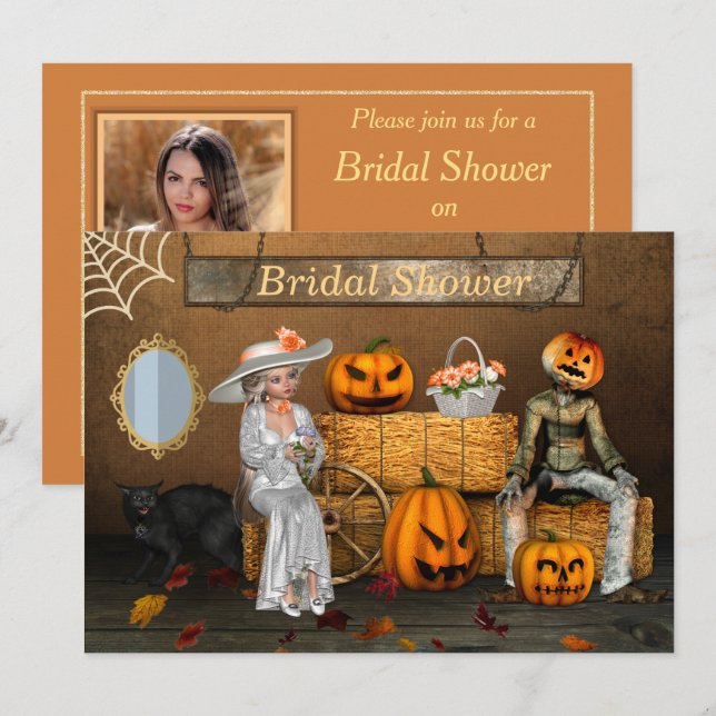 Halloween-Foto-Brautparty Einladung (Vorne/Hinten)