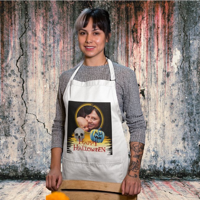 Halloween Foto Skelett und Kürbislaterne Schürze (Halloween Photo Frame Skeleton and Jack o Lantern Adult Apron)