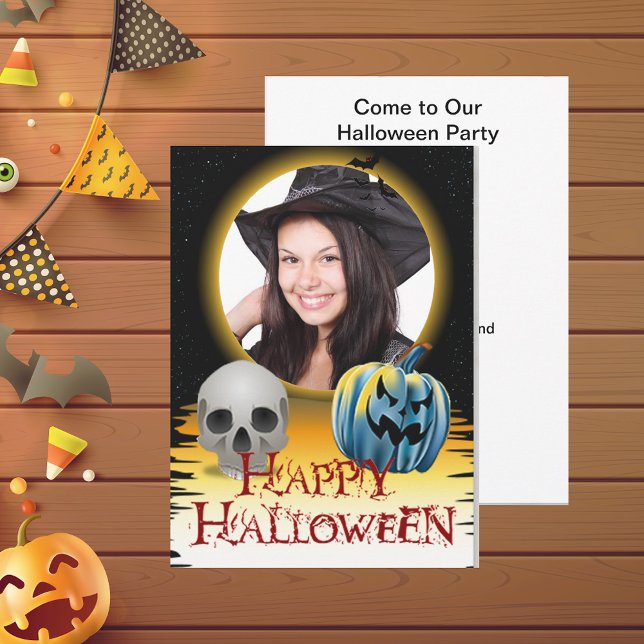 Halloween Foto Skull und Jack o' Lantern Einladung (Halloween Photo Frame Skull and Jack o' Lantern Invitation)