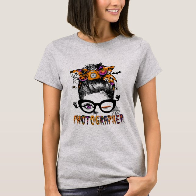 Halloween Fotograf Messy Bun Hair Cool T-Shirt (Vorderseite)