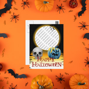 Halloween-Fotorahmen Totenkopf und Kürbislaterne Postkarte