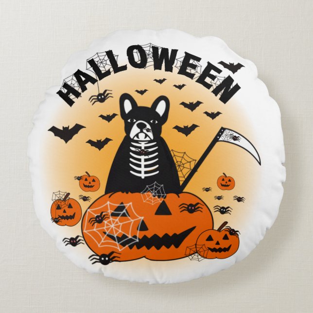Halloween Franchie Rundes Kissen (Vorderseite)