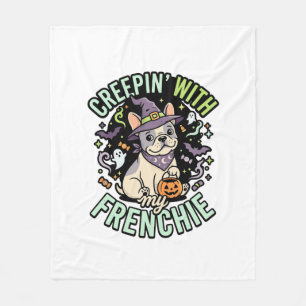 Halloween Französische Bulldogge Gruseliger Beglei Fleecedecke