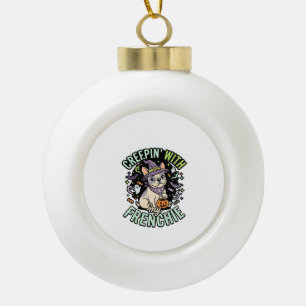 Halloween Französische Bulldogge Gruseliger Beglei Keramik Kugel-Ornament