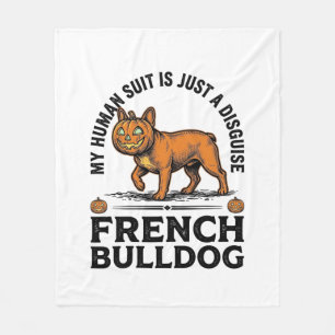 Halloween-Französische-Bulldogge-Kürbis-Kostüm-Shi Fleecedecke