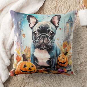 Halloween Französische Bulldogge mit Kürbissen Gru Kissen
