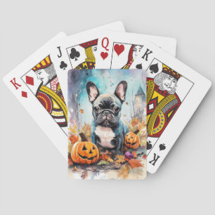 Halloween Französische Bulldogge mit Kürbissen Gru Spielkarten