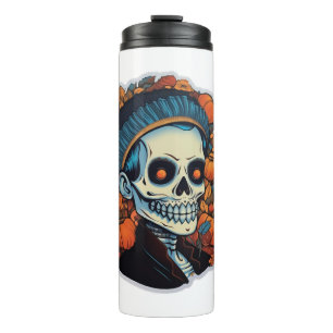Halloween-Frau und Kürbis Thermosbecher