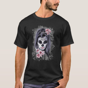 Halloween-Frauen-Gesichtsbemalung La Catrina-Toten T-Shirt