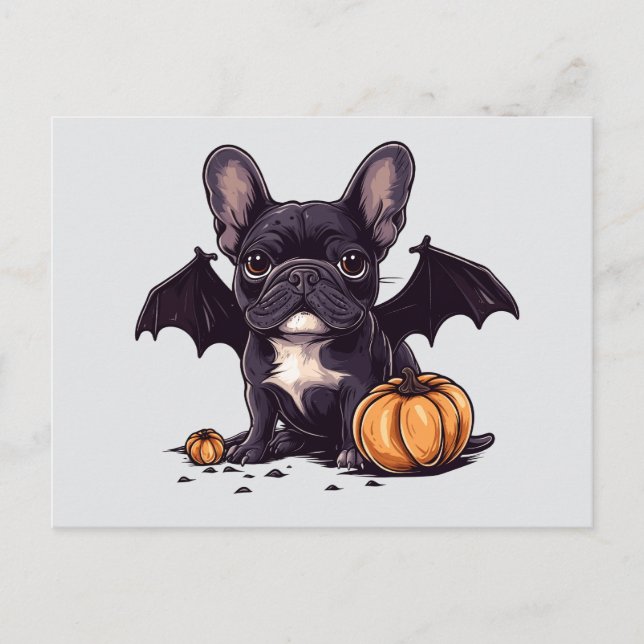 Halloween French Bulldog Bat Wings Pumpkins Postkarte (Vorderseite)