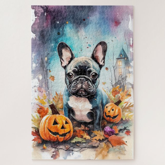 Halloween French Bulldog mit Pumpkins Beängstigend (Vertikal)