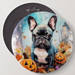 Halloween French Bulldog mit Pumpkins Beängstigend Button