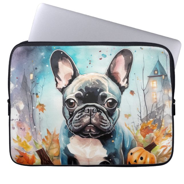 Halloween French Bulldog mit Pumpkins Beängstigend Laptopschutzhülle (Vorderseite)