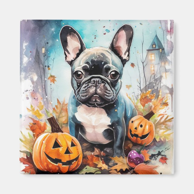 Halloween French Bulldog mit Pumpkins Beängstigend Magnet (Vorne)