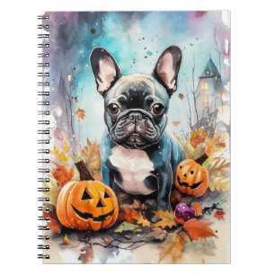Halloween French Bulldog mit Pumpkins Beängstigend Notizblock