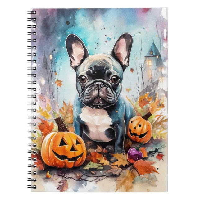 Halloween French Bulldog mit Pumpkins Beängstigend Notizblock (Vorderseite)