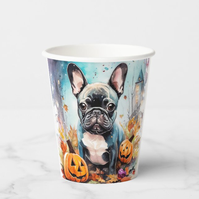Halloween French Bulldog mit Pumpkins Beängstigend Pappbecher (Vorderseite)