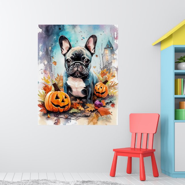 Halloween French Bulldog mit Pumpkins Beängstigend Poster (Kinderzimmer 1)