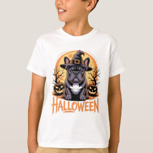 Halloween French Bulldog Outfit mit Hexenhut und T-Shirt