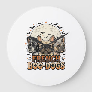 Halloween Frenchie Boo Hunde Lustig Vintage_1 Große Wanduhr