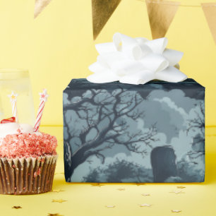 Halloween Friedhof Gruselige Bäume Geister Mond Na Geschenkpapier