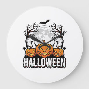 Halloween-Friedhof-Kürbis-vintage Gravur-Design Große Wanduhr