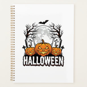 Halloween-Friedhof-Kürbis-Vintage-Stich-Design Planer