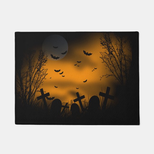 Halloween Friedhof mit Fledermäusen und Grabsteine Fußmatte (Vorderseite)
