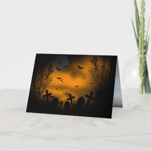 Halloween Friedhof mit Fledermäusen und Grabsteine Karte