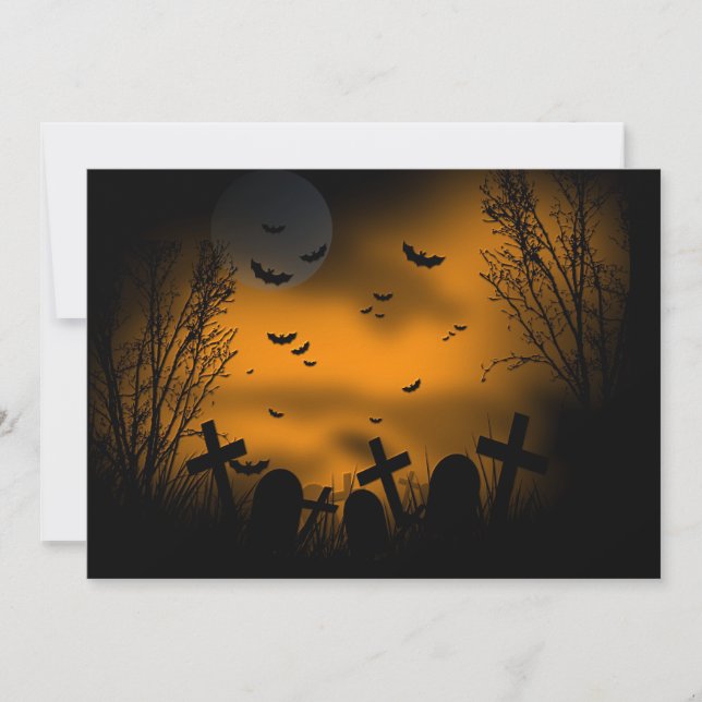 Halloween Friedhof mit Fledermäusen und Grabsteine Karte (Vorderseite)