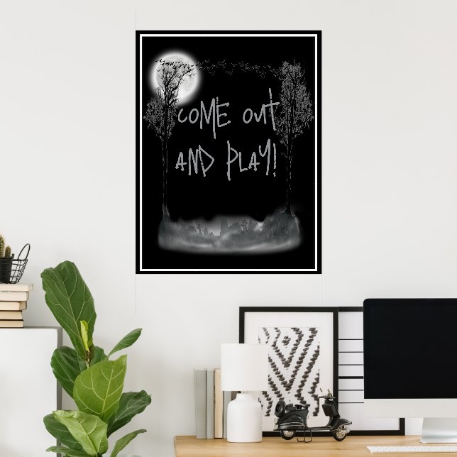 Halloween-Friedhof-Silhouette Poster (Heimbüro)
