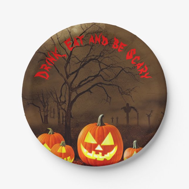 Halloween Friedhof trinken Essen und Beängstigend  Pappteller (Vorderseite)