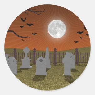 Halloween: Friedhofszene: Runder Aufkleber