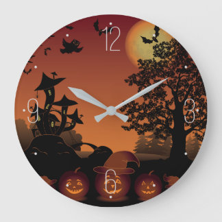 Halloween Friedhofszenen Kürbisins Fledermaus Große Wanduhr