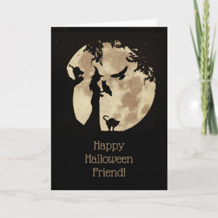 Halloween Friend Whimsical Hexenkatze Owl Raven Karte