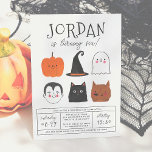 Halloween Friends Niedlich Modern Boy Geburtstagsp Einladung<br><div class="desc">Dieses moderne Design zeigt den Namen des Geburtstagsjungen in großen Hauptstädte in einem meiner liebsten dekorativen Schriftart, unterhalb, erscheint sein Alter in niedlicher Schriftzeichen-Typografie. Unter der Karte befinden sich 6 Halloween-Freunde: ein Kürbis, ein Vampir, ein Hexenhut, eine schwarze Katze, ein Geist und ein Werwolf! Sie sind alle in einem schlicht...</div>