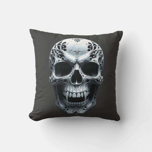 Halloween "Fright Night Fashion" Carved Skull Kissen (Vorderseite)