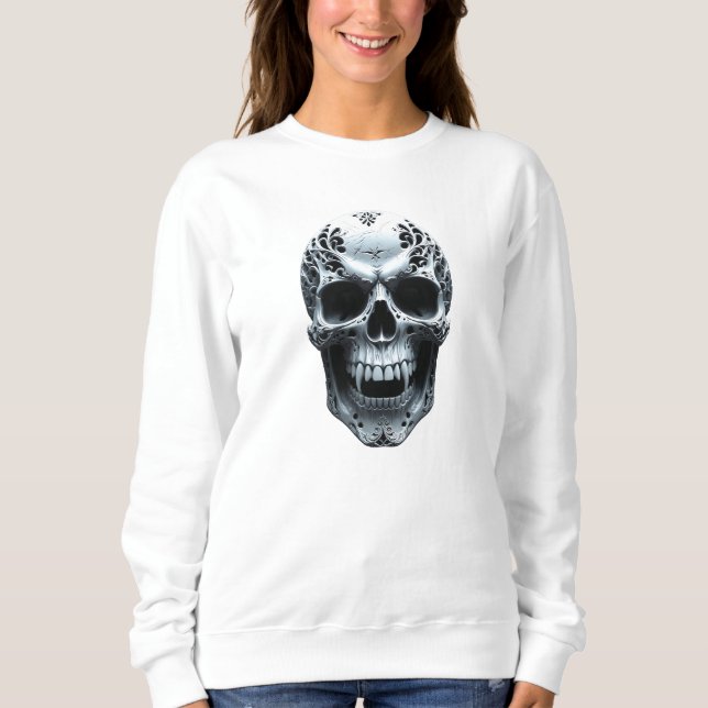 Halloween "Fright Night Fashion" Carved Skull Sweatshirt (Vorderseite)