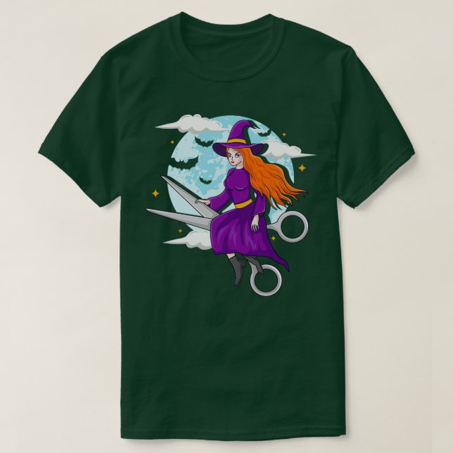 Halloween Friseur Salon Hexenschere Hairstyl T-Shirt (Design vorne)