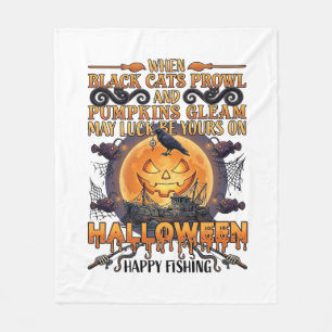 Halloween Frohe Fischerei Schwarze Katzen Kürbisse Fleecedecke