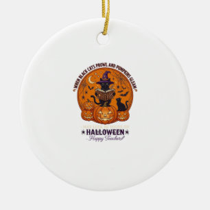 Halloween Frohe Lehrerin Schwarze Katze Hexenhut K Keramik Ornament