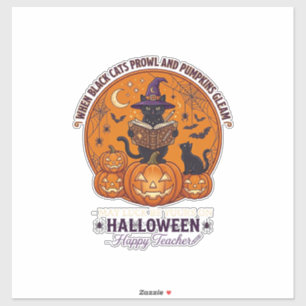 Halloween Froher Lehrer Schwarze Katze Hexenhut Kü Aufkleber