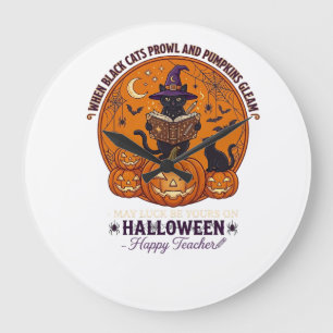 Halloween Froher Lehrer Schwarze Katze Hexenhut Kü Große Wanduhr