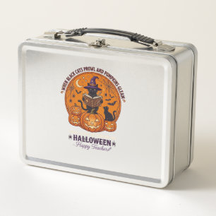 Halloween Froher Lehrer Schwarze Katze Hexenhut Kü Metall Brotdose
