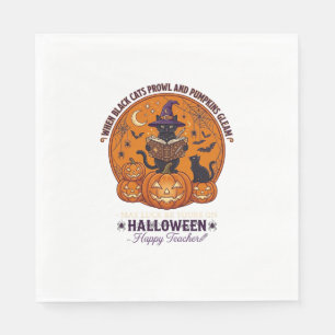 Halloween Froher Lehrer Schwarze Katze Hexenhut Kü Serviette