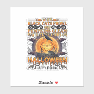 Halloween Frohes Fischen Schwarze Katzen Kürbisse  Aufkleber