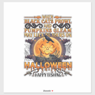 Halloween Fröhliches Fischen Schwarze Katzen Kürbi Aufkleber